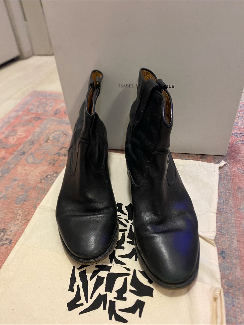 Isabel Marant Black Leather Mid-Calf Ankle Boots - Picture 3 of 4
